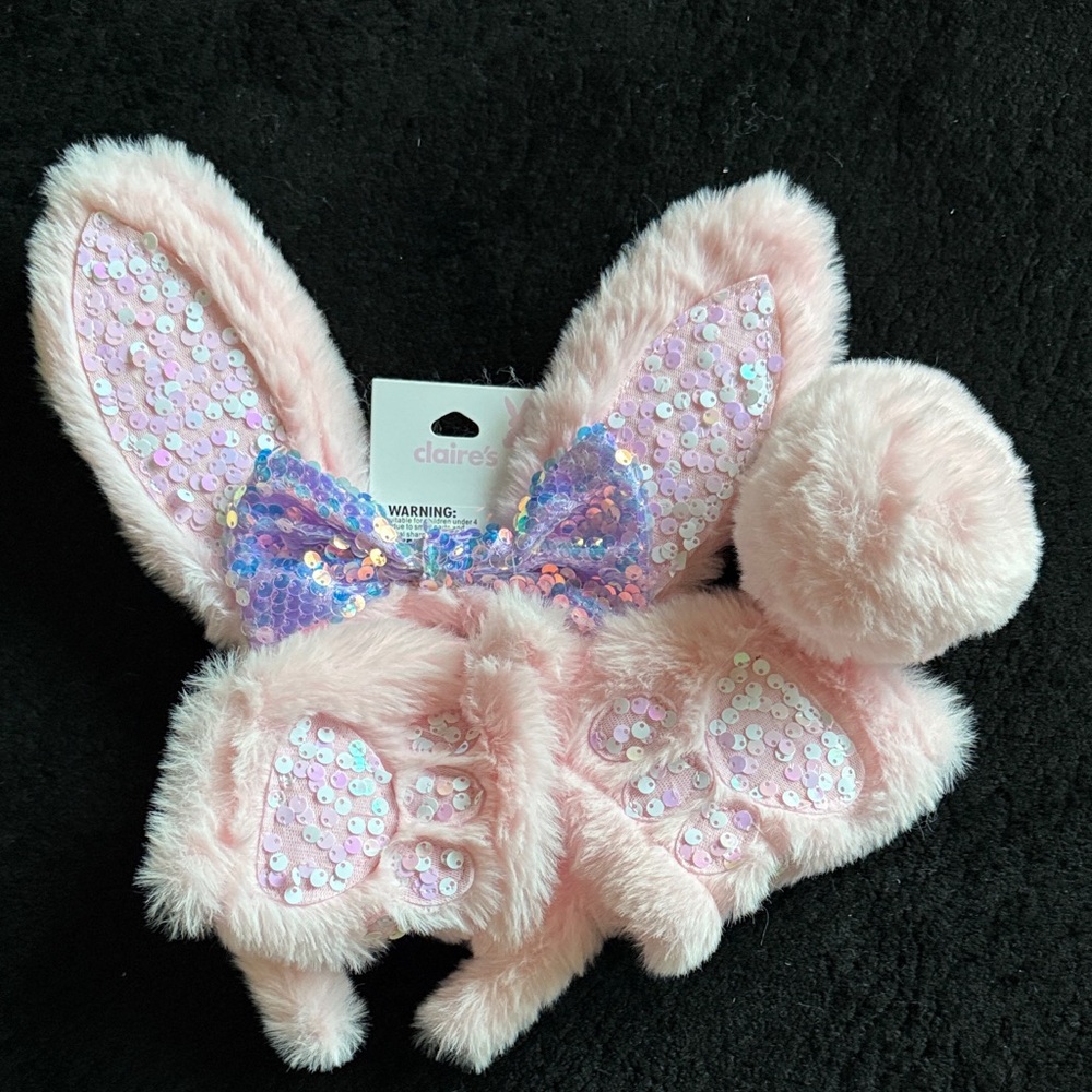 Claire's Fuzzy Pink Sequin Bunny Ears